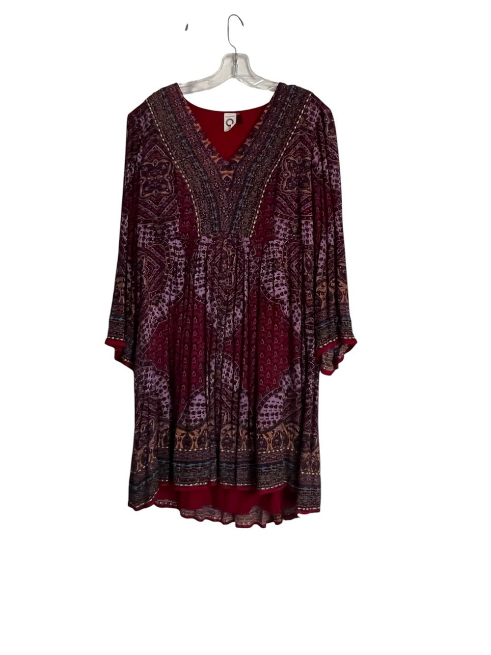 Anthropologie Burgundy Paisley V-Neck Long Sleeve Tunic Dress